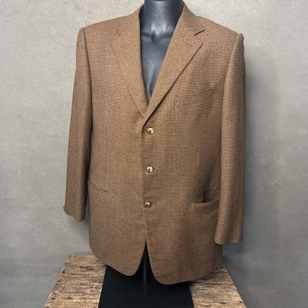 Ermenegildo Zegna 90s Brown Micro Houndstooth Blazer 56R IT / US 46R Old Money